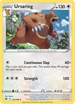 Ursaring Pokemon card from Astral Radiance, card number 123
