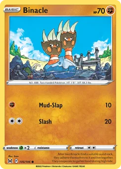 Binacle Pokemon card from Lost Origin, card number 106