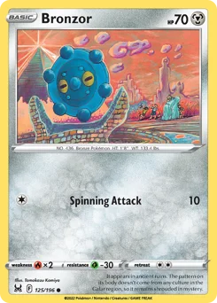 Bronzor Pokemon card from Lost Origin, card number 125