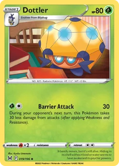 Dottler Pokemon card from Lost Origin, card number 19