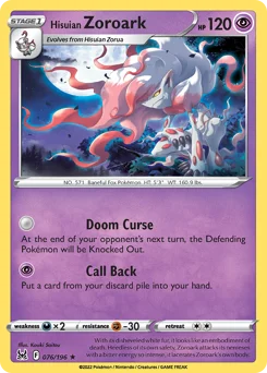 Hisuian Zoroark Pokemon card from Lost Origin, card number 76