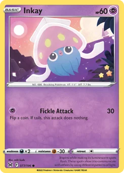 Inkay Pokemon card from Lost Origin, card number 77