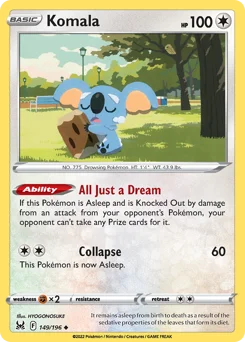 Komala Pokemon card from Lost Origin, card number 149