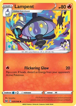 Lampent Pokemon card from Lost Origin, card number 25