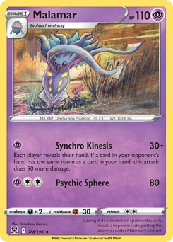Malamar Pokemon card from Lost Origin, card number 78