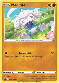 Meditite Pokemon card from Lost Origin, card number 99
