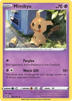 Mimikyu Pokemon card from Lost Origin, card number 80