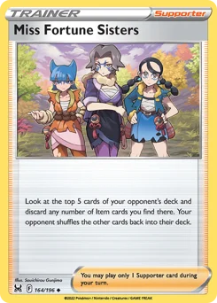 Miss Fortune Sisters Pokemon card from Lost Origin, card number 164