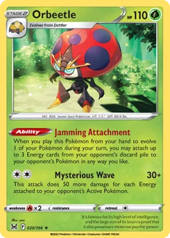 Orbeetle Pokemon card from Lost Origin, card number 20