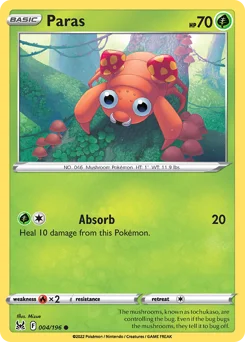 Paras Pokemon card from Lost Origin, card number 4