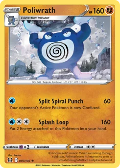 Poliwrath Pokemon card from Lost Origin, card number 85