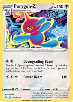 Porygon-Z Pokemon card from Lost Origin, card number 142