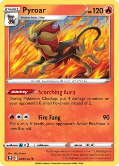 Pyroar Pokemon card from Lost Origin, card number 29