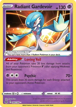 Radiant Gardevoir Pokemon card from Lost Origin, card number 69
