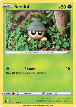 Seedot Pokemon card from Lost Origin, card number 11