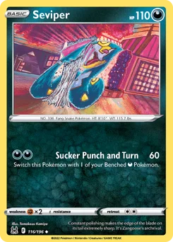 Seviper Pokemon card from Lost Origin, card number 116