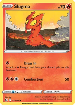 Slugma Pokemon card from Lost Origin, card number 21