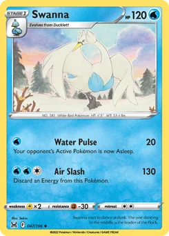 Swanna Pokemon card from Lost Origin, card number 47