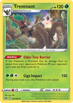 Trevenant Pokemon card from Lost Origin, card number 17