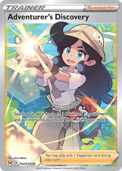 Adventurer's Discovery Pokemon card from Lost Origin Trainer Gallery, card number TG23