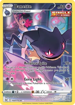 Banette Pokemon card from Lost Origin Trainer Gallery, card number TG07