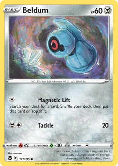 Beldum Pokemon card from Silver Tempest, card number 117