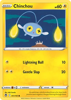 Chinchou Pokemon card from Silver Tempest, card number 51