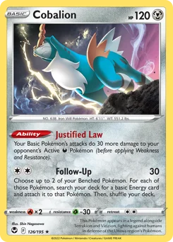 Cobalion Pokemon card from Silver Tempest, card number 126