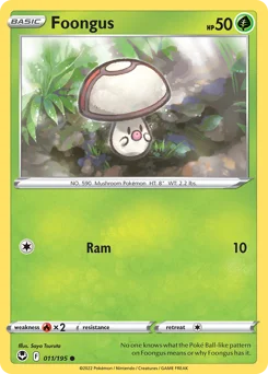 Foongus Pokemon card from Silver Tempest, card number 11