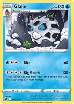 Glalie Pokemon card from Silver Tempest, card number 42