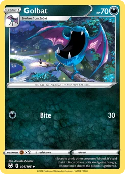 Golbat Pokemon card from Silver Tempest, card number 104