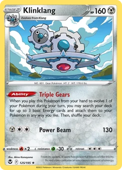 Klinklang Pokemon card from Silver Tempest, card number 125