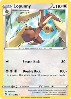 Lopunny Pokemon card from Silver Tempest, card number 145