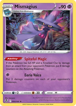 Mismagius Pokemon card from Silver Tempest, card number 64