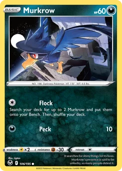 Murkrow Pokemon card from Silver Tempest, card number 106