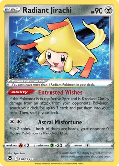 Radiant Jirachi Pokemon card from Silver Tempest, card number 120