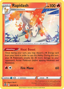 Rapidash Pokemon card from Silver Tempest, card number 22