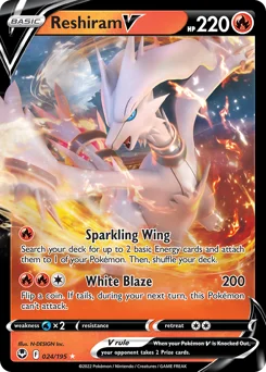 Reshiram V Pokemon card from Silver Tempest, card number 24