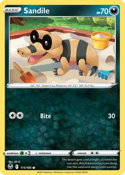 Sandile Pokemon card from Silver Tempest, card number 111