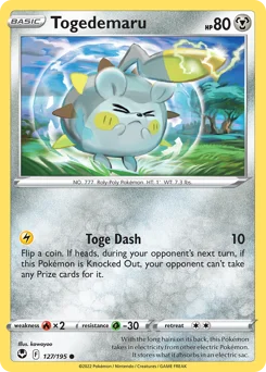 Togedemaru Pokemon card from Silver Tempest, card number 127