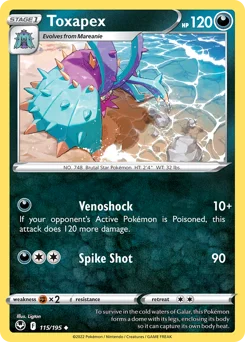 Toxapex Pokemon card from Silver Tempest, card number 115