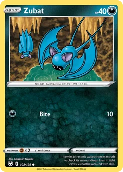 Zubat Pokemon card from Silver Tempest, card number 103