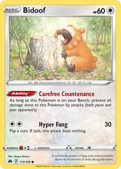 Bidoof Pokemon card from Crown Zenith, card number 111