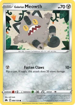 Galarian Meowth Pokemon card from Crown Zenith, card number 84