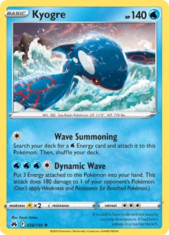 Kyogre Pokemon card from Crown Zenith, card number 36