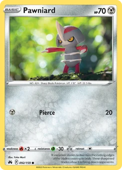 Pawniard Pokemon card from Crown Zenith, card number 92