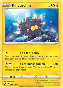 Pincurchin Pokemon card from Crown Zenith, card number 56