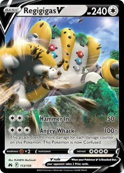 Regigigas V Pokemon card from Crown Zenith, card number 113