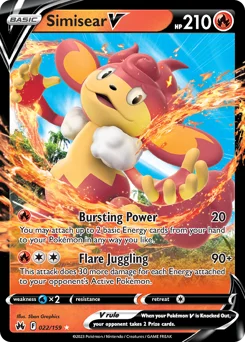 Simisear V Pokemon card from Crown Zenith, card number 22