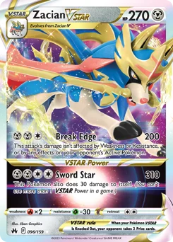 Zacian VSTAR Pokemon card from Crown Zenith, card number 96